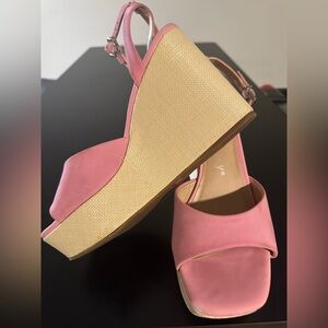 Copper Key Pink Wedge Sandals with Ankle  Strap